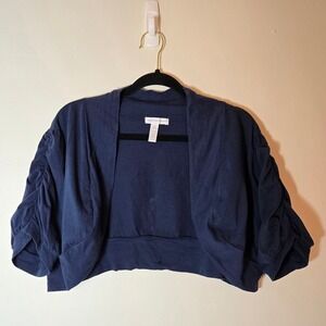 Ambiance Apparel Womens 2X Navy Blue Ruched Short Sleeve Cropped Bolero Shrug